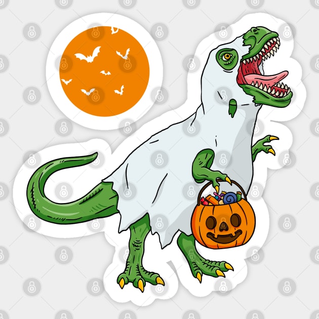 T Rex Dinosaur Halloween Ghost Scary Pumpkin Rawr Sticker by Trippycollage